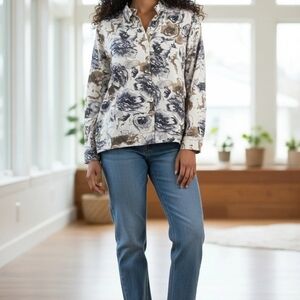 Cathy Daniels Floral Jacket In Browns Grays And White Size Large